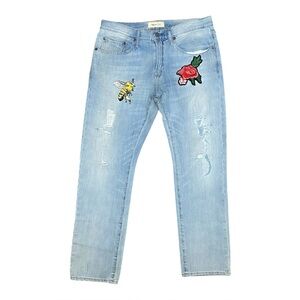 Vintage Y2k Gap Floral Bee Embroidered Patches Slim Cut Jeans Size 31